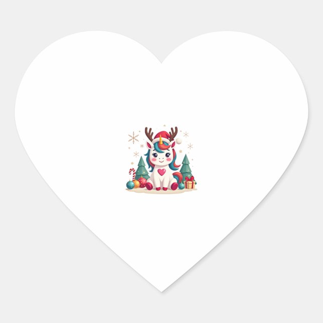Cute Christmas Shirt Girls Women Xmas Unicorn Deer Heart Sticker (Front)