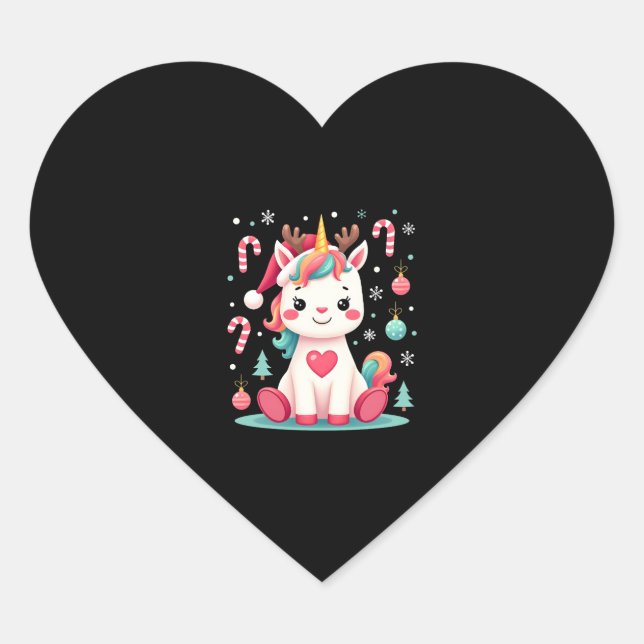 Cute Christmas Shirt Girls Women Xmas Unicorn Deer Heart Sticker (Front)