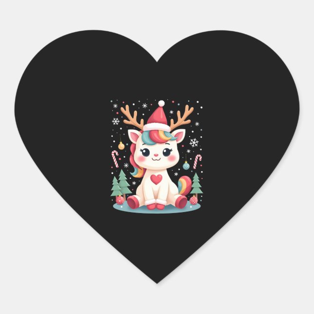 Cute Christmas Shirt Girls Women Xmas Unicorn Deer Heart Sticker (Front)