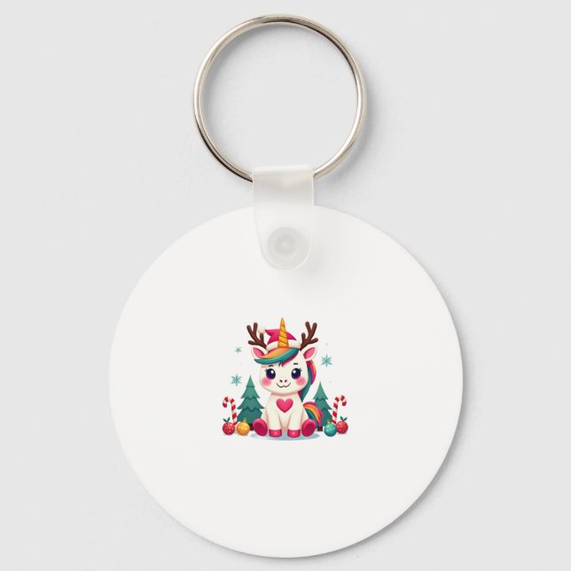 Cute Christmas Shirt Girls Women Xmas Unicorn Deer Key Ring (Front)