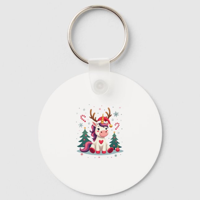 Cute Christmas Shirt Girls Women Xmas Unicorn Deer Key Ring (Front)