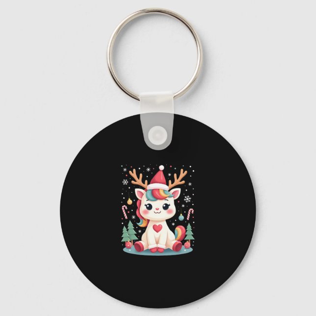 Cute Christmas Shirt Girls Women Xmas Unicorn Deer Key Ring (Front)