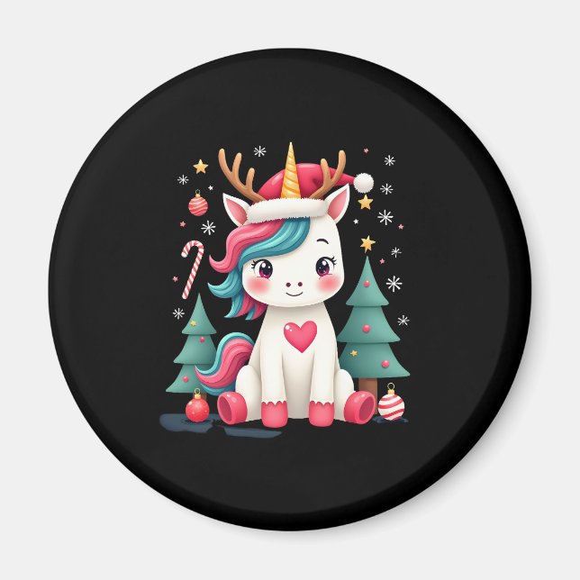 Cute Christmas Shirt Girls Women Xmas Unicorn Deer Magnet (Front)