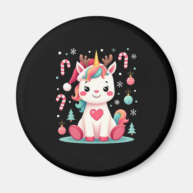 Cute Christmas Shirt Girls Women Xmas Unicorn Deer Magnet (Front)