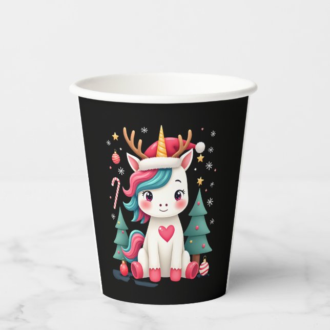 Cute Christmas Shirt Girls Women Xmas Unicorn Deer Paper Cups (Front)