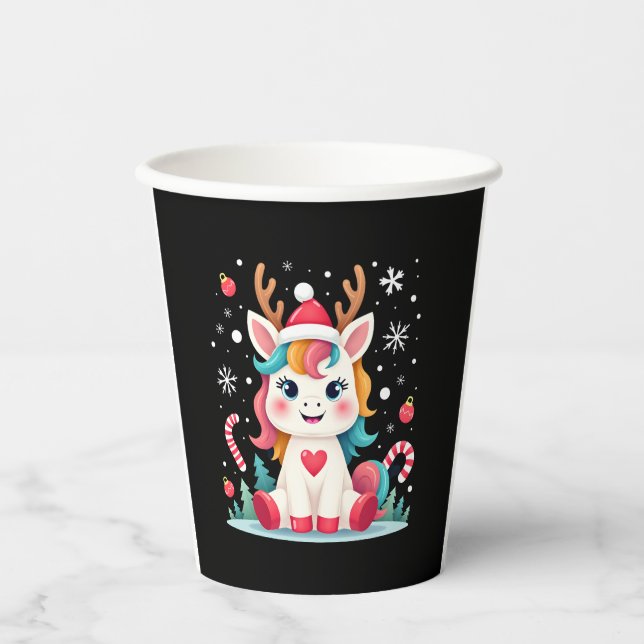 Cute Christmas Shirt Girls Women Xmas Unicorn Deer Paper Cups (Front)
