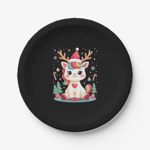 Cute Christmas Shirt Girls Women Xmas Unicorn Deer Paper Plate