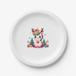 Cute Christmas Shirt Girls Women Xmas Unicorn Deer Paper Plate