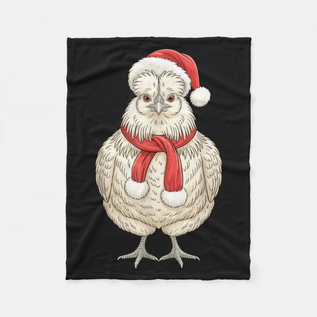 Cute Christmas Silkie Chicken Santa Farm Animal  Fleece Blanket (Front)