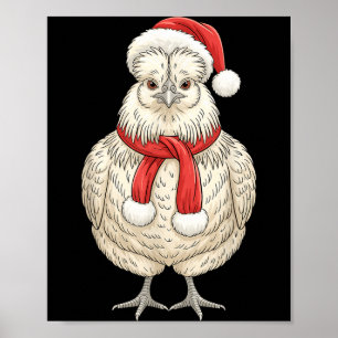 Cute Christmas Silkie Chicken Santa Farm Animal Poster