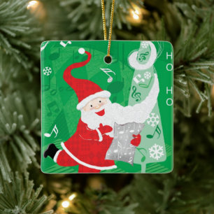 Cute Christmas, Singing and Dancing Santa Claus Ceramic Tree Decoration