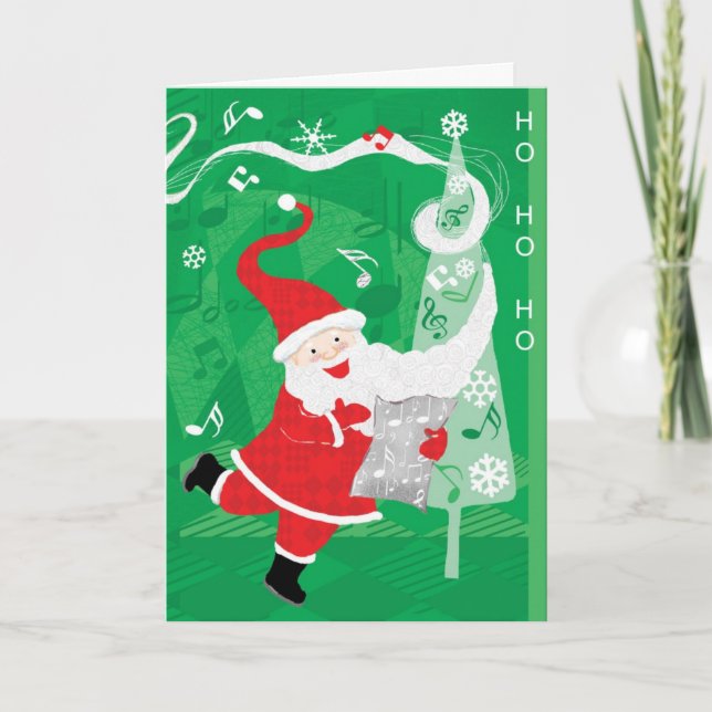 Cute Christmas, Singing and Dancing Santa Claus Holiday Card (Front)