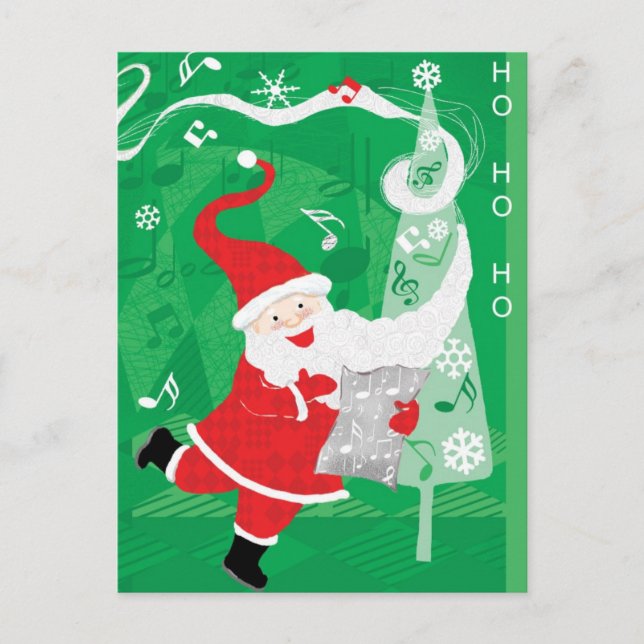 Cute Christmas, Singing and Dancing Santa Claus Holiday Postcard (Front)