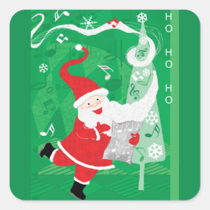 Cute Christmas, Singing and Dancing Santa Claus Square Sticker