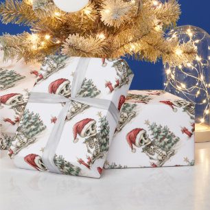 Cute Christmas Skeleton and Christmas Tree Wrapping Paper