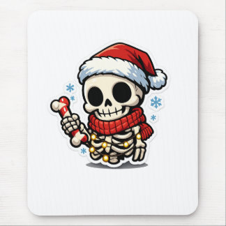 Cute Christmas Skeleton Holding Candy Cane Kawaii Mouse Mat
