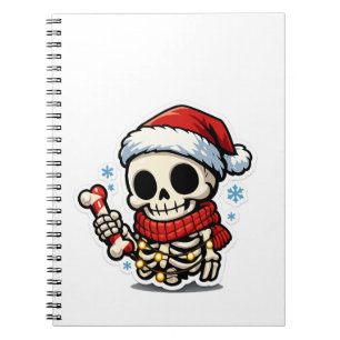 Cute Christmas Skeleton Holding Candy Cane Kawaii Notebook