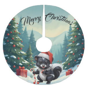 Cute Christmas Skunk Cartoon Brushed Polyester Tree Skirt