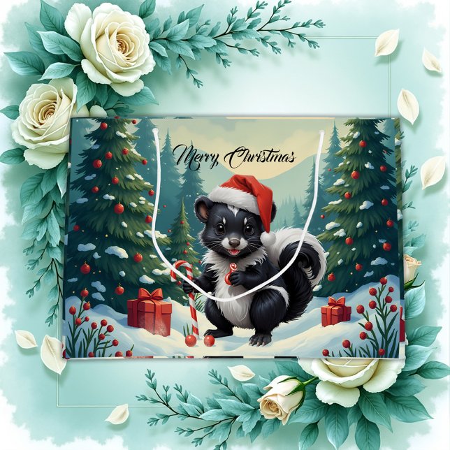 Cute Christmas Skunk Cartoon Large Gift Bag (Creator Uploaded)