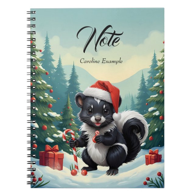 Cute Christmas Skunk Cartoon Notebook (Front)