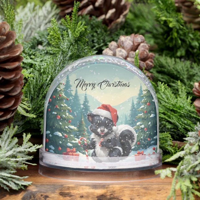 Cute Christmas Skunk Cartoon Snowglobe (Winter)