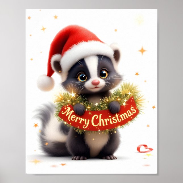 Cute Christmas Skunk Digital Poster (Front)