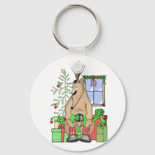 Cute Christmas Sleepy Reindeer Wrapping Gifts Key Ring