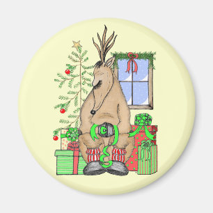 Cute Christmas Sleepy Reindeer Wrapping Gifts Magnet