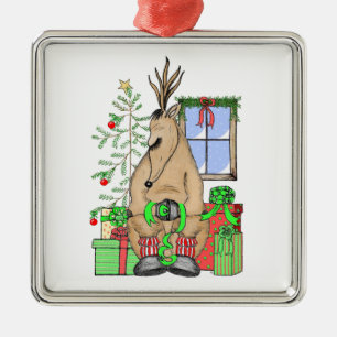 Cute Christmas Sleepy Reindeer Wrapping Gifts Metal Tree Decoration