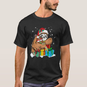 Cute Christmas Sloth and Santa Claus Hat T-Shirt