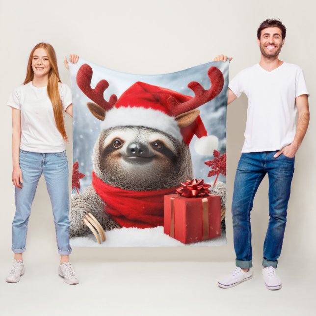 Cute Christmas sloth Fleece Blanket (In Situ)