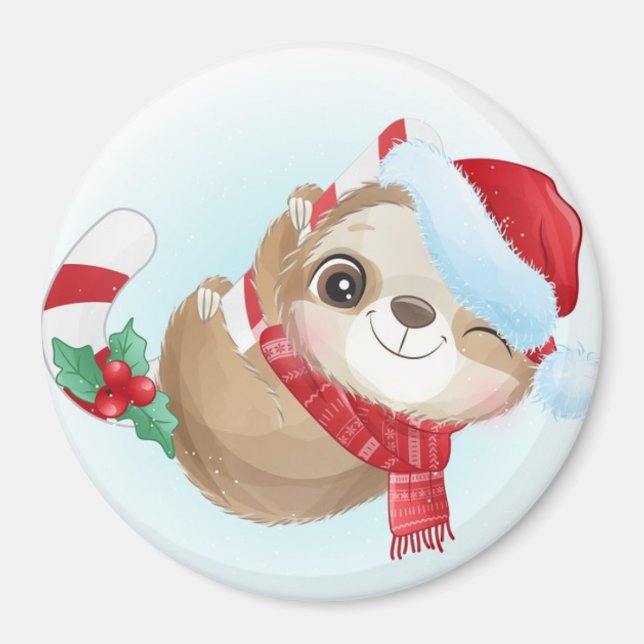 Cute Christmas Sloth Magnet (Front)