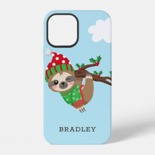 Cute Christmas Sloth Modern Personalised Name iPhone 12 Case