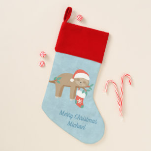 Cute Christmas Sloth Personalised Name Christmas Stocking