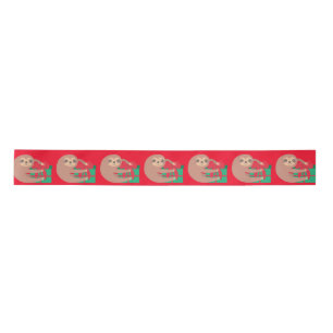 Cute Christmas Sloth Red Satin Ribbon