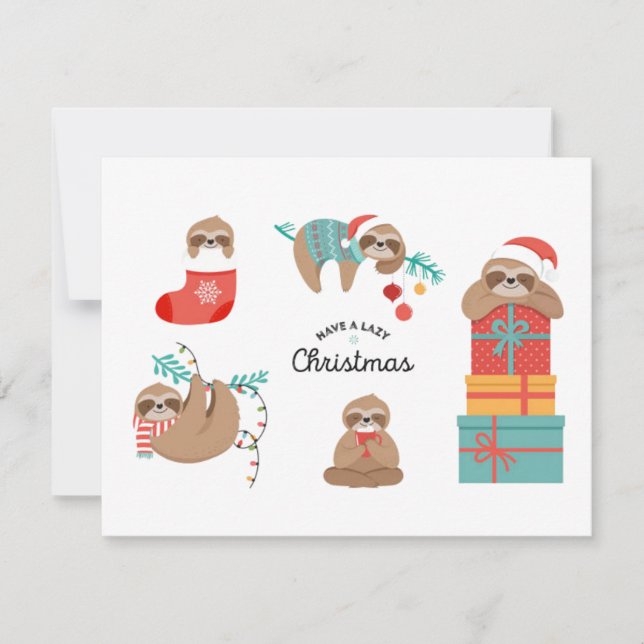Cute Christmas Sloths Holiday Card (Front)