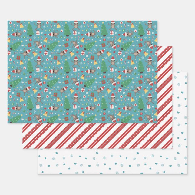 Cute Christmas Sloths Holiday Pattern Wrapping Paper Sheet (Set)