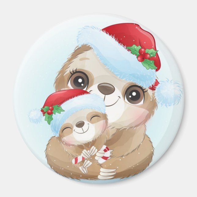 Cute Christmas Sloths Magnet (Front)