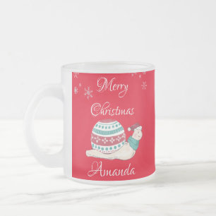 Cute christmas snail frosted glass coffee mug