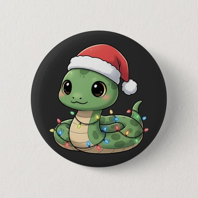 Cute Christmas Snake Kawaii Reptile in Santa Hat 6 Cm Round Badge (Front)