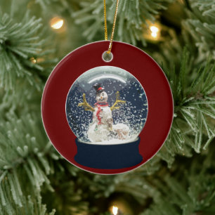 Cute Christmas Snow Globe Happy Winter Snowman Ceramic Tree Decoration