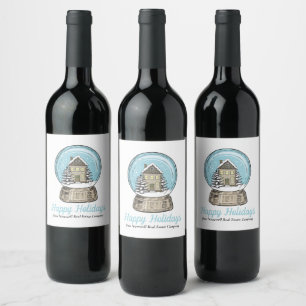 Cute Christmas Snow Globe Real Estate Company Wine Label