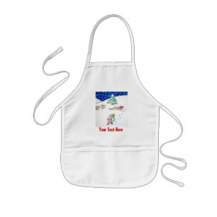 Cute christmas snow scene with santa and sleigh kids apron