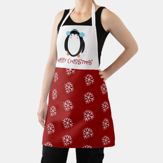 Cute Christmas Snowflake Penguin Holiday Apron (Insitu)