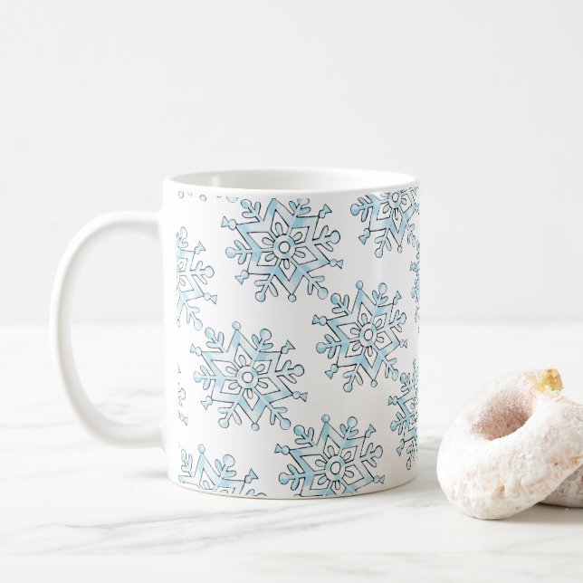Cute Christmas Snowflakes, Winter Snow Blizzard Coffee Mug (With Donut)