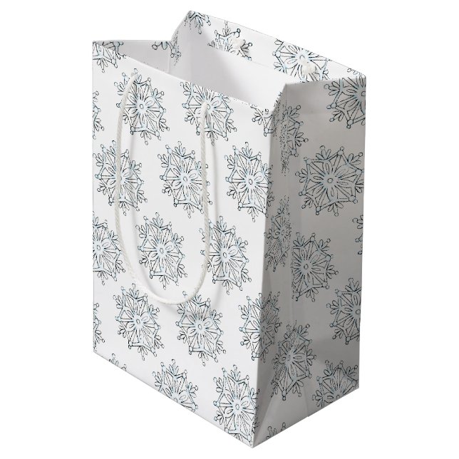Cute Christmas Snowflakes, Winter Snow Blizzard Medium Gift Bag (Back Angled)