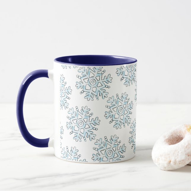 Cute Christmas Snowflakes, Winter Snow Blizzard Mug (With Donut)