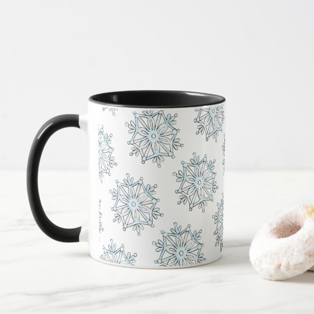 Cute Christmas Snowflakes, Winter Snow Blizzard Mug (With Donut)