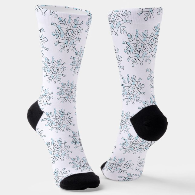 Cute Christmas Snowflakes, Winter Snow Blizzard Socks (Angled)