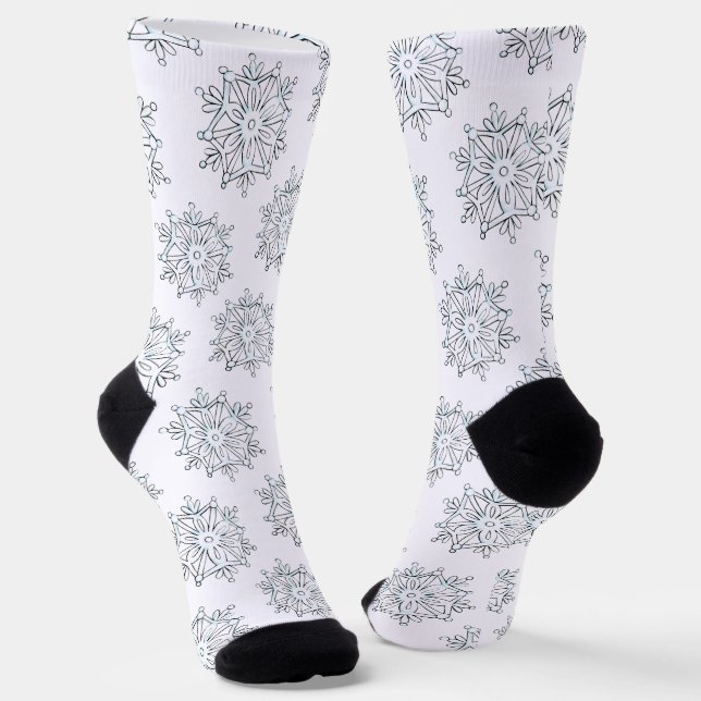 Cute Christmas Snowflakes, Winter Snow Blizzard Socks (Angled)